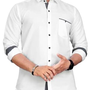 CB-COLEBROOK Men's Regular Fit Solid Soft Touch Cotton Casual Shirt with Pocket Design with Spread Collar & Full Sleeves (Available in Plus Size)