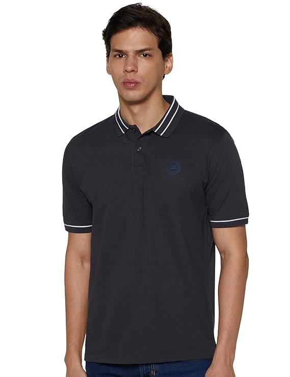 Peter England Men's Regular Fit Insignia Half Sleeve Polo T-Shirt | Cotton Rich | Premium Pique Weave